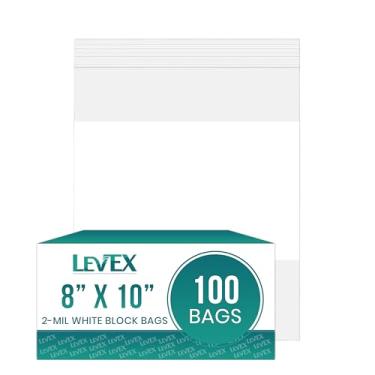 Imagem de Levex - 20,3 cm x 25,4 cm (100 unidades) 2 Mil Clear Write-on & White Block Reclosable Zip Sacos de plástico poli com zíper selável para viagem, armazenamento, embalagem e envio