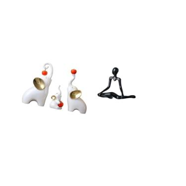 Imagem de Fenteer Esculturas de Pensadores de Família de Elefantes, Figuras Criativas de Animais, Decorações Abstratas para Mesa, Ornamento Exclusivo para Sala de Estar