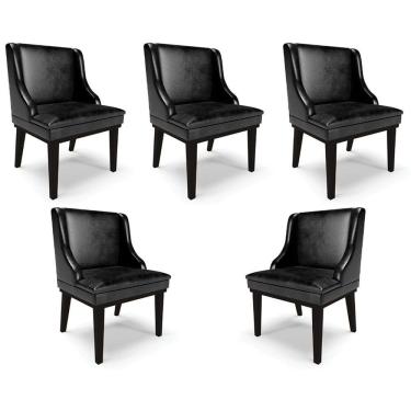 Imagem de Kit 5 Cadeiras Decorativas Sala De Jantar Base Fixa De Madeira Firenze Pu Preto Brilho G19