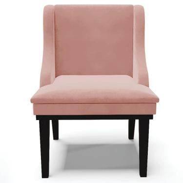 Imagem de Kit 6 Cadeiras Decorativas Sala De Jantar Base Fixa De Madeira Firenze Veludo Rosê/preto G19 - Gran Belo