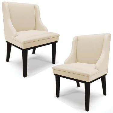 Imagem de Kit 2 Cadeiras Decorativas Sala De Jantar Base Fixa De Madeira Firenze Pu Bege/preto G19 - Gran Belo
