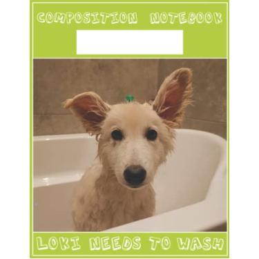 Imagem de Composition Notebook, Loki Needs To Wash: 5x5 Grid Paper, Large Size 8.5 x 11 inch, Cute Dog Swiss Shepherd On Cover, For Kids And Adults, Gray Checkered, Graph Paper, Loki Series