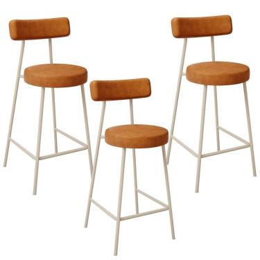 Imagem de Kit 03 Banquetas Baixa Cozinha Sala Jantar Bancada Milão Arena L02 Couríssimo Canela - Lyam Decor