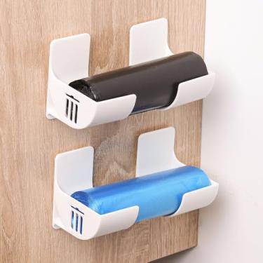 Imagem de 2 conjuntos de rack de armazenamento de saco de lixo autoadesivo montado na parede pequeno suporte de itens para cozinha banheiro sacos de plástico rolo papel organizador ferramentas 6,5 x 4 x 7 cm
