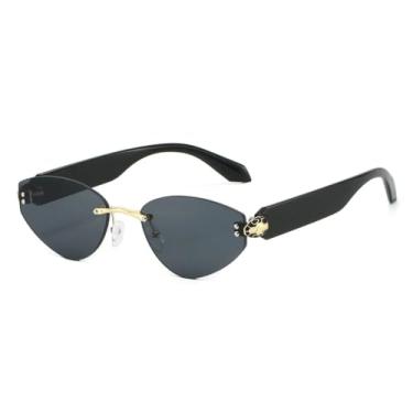 Imagem de Óculos de sol femininos ovais de luxo, sem armação, com gradiente, personalidade, com contas embutidas, UV400 (preto)