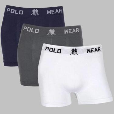 Imagem de Kit 3 Cueca Boxer Polo Wear Masculina Sem Costura Box Adulto, 1 marinh