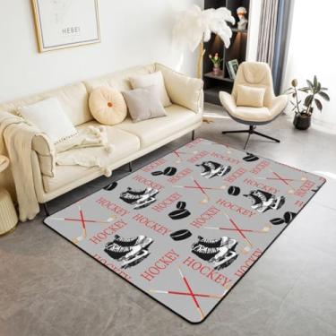 Imagem de Erosebridal Tapete de área de hóquei 3 x 5, tapete antiderrapante de pista de hóquei de disco de gelo para quarto de crianças, meninos e meninas, tapete de jogo de esportes de inverno para adolescentes, bola jogos competitivos tapete decorativo lavável sem queda, cinza vermelho