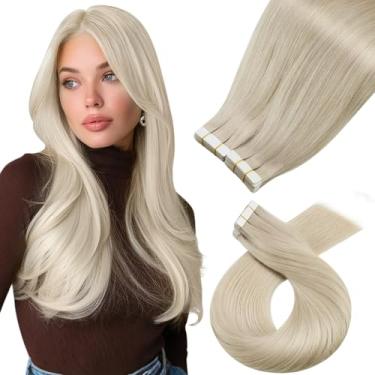 Imagem de Moresoo Extensões de cabelo loiro com fita adesiva, extensões de cabelo humano de 56 cm, extensões de cabelo loiro #60 extensões de cabelo liso 20 peças/50 gramas extensões de cabelo Remy