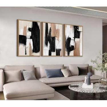 Imagem de Shoci Tela grande emoldurada abstrata preta e marrom grafite arte de parede moderna bege textura branca impressão de imagem boia natural emoldurada Wabi Sabi decoração para sala de estar quarto
