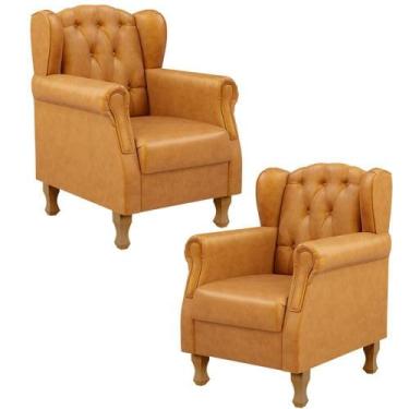 Imagem de Kit 02 Poltronas Yara P02 material sintético Whisky - LYAM DECOR