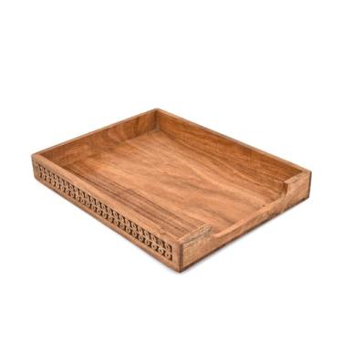 Imagem de Hanol Bandejas de letras e empilhamento suporta organizador de arquivos de carga frontal de madeira de acácia para mesa de escritório e casa armazena arquivos, pastas e documentos (35,5 x 28 x 5 cm)