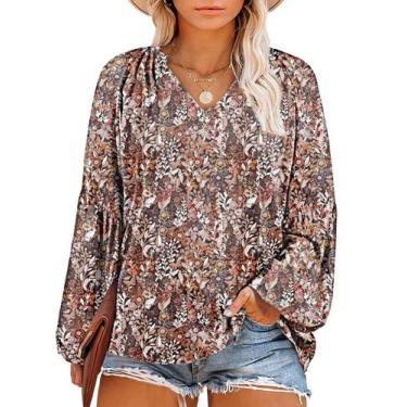 Imagem de Blusa feminina Eytino plus size com decote em V com estampa floral boh