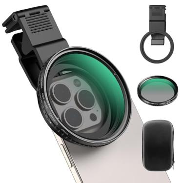 Imagem de APEXEL Filtro ND 67 mm Variável ND2-ND32 para iPhone/DSLR Filtro de densidade neutra para lente de câmera iPhone 16 15 14 13 12 Pro Max Samsung Galaxy Huawei com anel adaptador, clipe universal