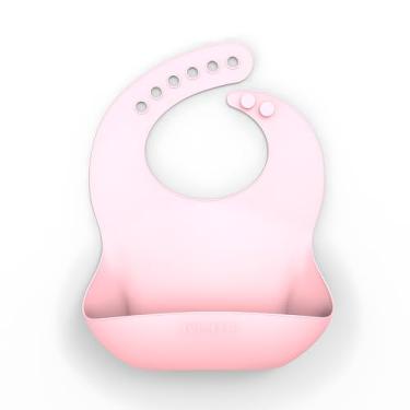 Imagem de Babador De Silicone Para Criança Rosa Com Bolso Coletor Ajustável, Impermeável e Fácil De Limpar | Ideal Para Alimentação Infantil Modelo KP017