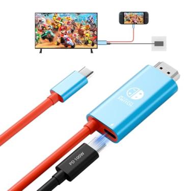 Imagem de Adaptador de cabo USB-C para HDMI de 1,6 m - carregamento 4K @60Hz 100W PD, base portátil para switch 2 modo TV, viagens, jogos, escritório, uso com iPhone 17, iPad, MacBook, Steam Deck, laptop para