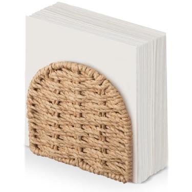 Imagem de Threehoney Porta-guardanapos verticais de vime de vime tecido para mesa dispensador de papel para convidados restaurante cozinha banheiro quarto coquetel decoração interior e exterior uso de festa
