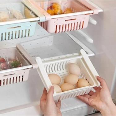 Imagem de Organizador Retrátil para Geladeira, Plástico, 27x16x7.5cm, Multiuso, Divisória Ajustável, Cores Sortidas, Suporte para Alimentos e Acessórios