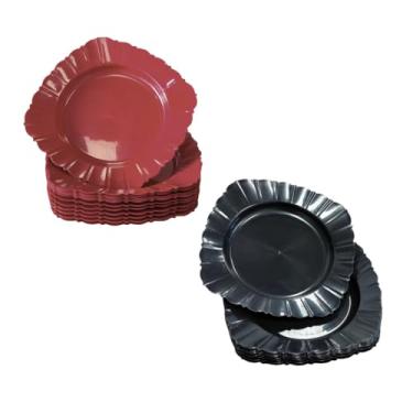 Imagem de Kit 50 Pratos Plástico Quadrado Resistente, Leve, Reutilizável, Ideal pra Festas pratos descartaveis para festa(Misto 25 Preto 25 Vermelho)