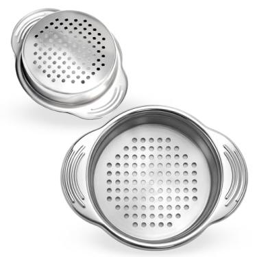 Imagem de 2 peças de coador de lata de atum de aço inoxidável - escorredor de conservas de grau alimentício para latas regulares e de pescoço largo - Prensa de drenagem de óleo para vegetais de atum