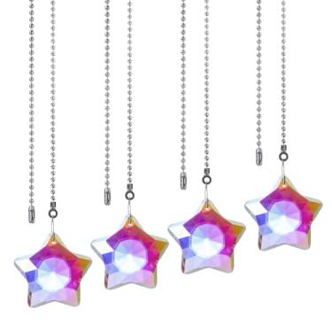 Imagem de LONGSHENG - SINCE 2001 - Pacote com 4 correntes para ventilador de teto, correntes de extensão de puxador de teto de 56 cm com 8 conectores, prismas de cristal coloridos pentagrama, correntes de puxar