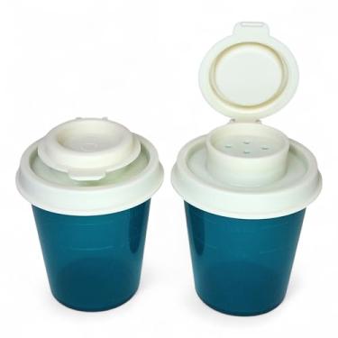Imagem de Tupperware Conjunto de 2 mini saleiros e pimenteiros verde-petróleo com tampas creme