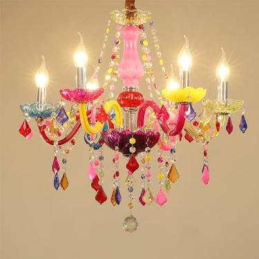 Imagem de Lustre contemporâneo de cristal colorido, estilo europeu, luxuoso, para sala de estar, restaurante, quarto, quarto infantil, quarto de menina, casa de campo, loja de roupas, salão de beleza,
