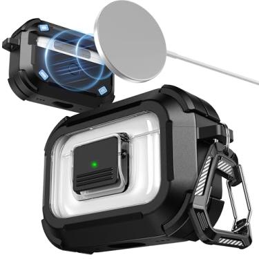 Imagem de RFUNGUANGO Capa protetora compatível com AirPods Pro 3ª geração com kit de limpeza, compatível com Magsafe, trava automática magnética para iPod Pro (cabo USB-C/Lightning) - preta