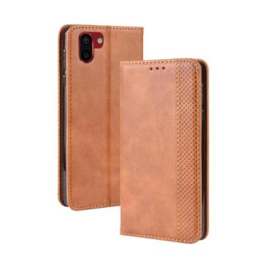 Imagem de Capa para SHARP Aquos R2,Retro Flip magnético,Caso de telefone de couro PU,Design de carteira com 3 slots de cartão e 1 clipe de dinheiro -Brown