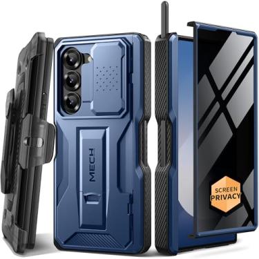 Imagem de TONGATE Capa Para Samsung Galaxy Z Fold 6, [Com Compartimento S Pen E Proteção De Dobradiça] [Protetor Tela Vidro Com Privacidade] Militar Corpo Inteiro Suporte Clipe Cinto, Azul