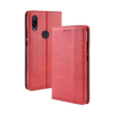 Imagem de Capa para Xiaomi Redmi Note7 Pro,Retro Flip magnético,Caso de telefone de couro PU,Design de carteira com 3 slots de cartão e 1 clipe de dinheiro -Red
