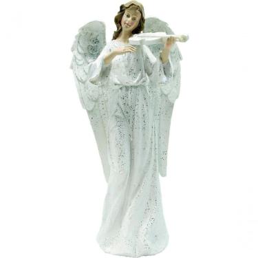 Imagem de Anjo Decorativo Musico Violinista Branco Enfeite Resina 38cm