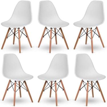 Imagem de Conjunto Com 6 Cadeiras Eiffel Brancas ? Design Moderno Com Base De Madeira Pé Palito