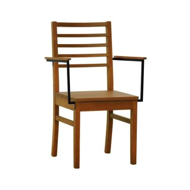 Imagem de Cadeira Tiê Madeira Maciça Encosto Ripado C-braço Metal - Amêndoa Assento Ripado Amêndoa