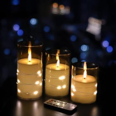 Imagem de Velas LED Beloveam Flickering Flameless com Star String, 3 unidades