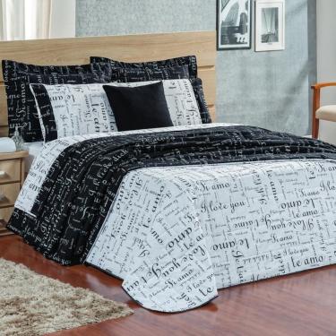 Imagem de Cobre Leito Queen Te Amo Dupla Face 150 Fios Algodão 3 Peças - Preto-branco