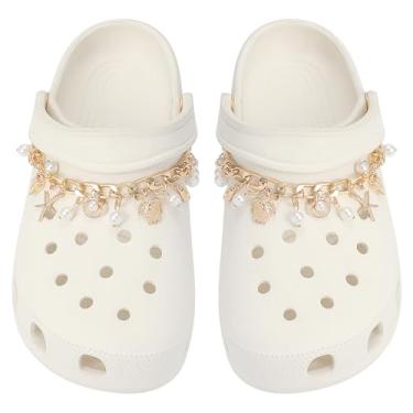 Imagem de Eooberr 2 peças de correntes de sapato oceano brilhantes para meninas, sandálias de verão, tartarugas douradas, pingentes de sapatos de conchas para tamancos, pingentes de decoração de sapatos faça