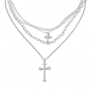 Imagem de APMUTSS Colar de cruz em camadas para mulheres, joia empilhável delicada banhada a ouro 18K moderna para uso diário, Standard, Titânio, Sem Pedra Preciosa