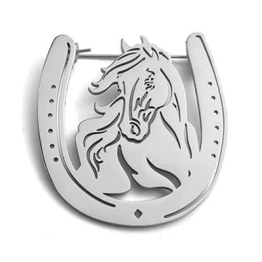 Imagem de Broche de ferradura e cavalo para homens e mulheres broche de lapela de cavalo banhado a ouro branco broche animal aniversário feriados presente de ano novo para família e amigos