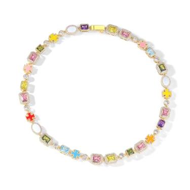 Imagem de ICEINX Colar de tênis com cruz multicolorida para mulheres e homens, banhado a ouro 18K com zircônia cúbica e opala, corrente de declaração esmaltada, joia de presente colorida hipoalergênica (40-56