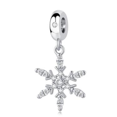 Imagem de TCHYUN Pingente de floco de neve cintilante pingente de pedra de nascimento de inverno compatível com pulseira Pandora presente de Natal feminino branco