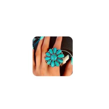 Imagem de BOOZIQ Anéis turquesa ocidentais femininos ajustáveis country vintage turquesa anel aberto joias presentes, Adjustable, Liga de aço, Sem pedra preciosa