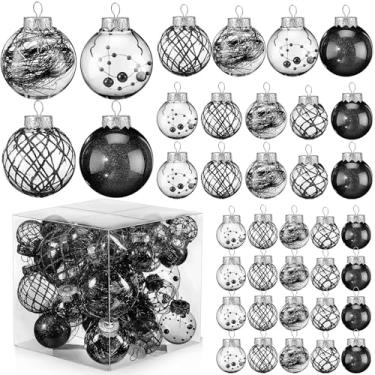 Imagem de Civaner Conjunto de 43 peças de enfeites de bolas de Natal pretas transparentes de plástico à prova de estilhaçamento com glitter decorativo, bolas de Natal com 5 estilos de pelúcia em 4 tamanhos para