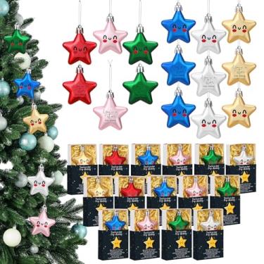 Imagem de Vertintong 15 conjuntos de enfeites de Natal You're a Star Keep Shining Inspirational Plastic Star Hanging Gift para árvore de Natal com sorriso positivo, ráfia, caixa de presente para colega de