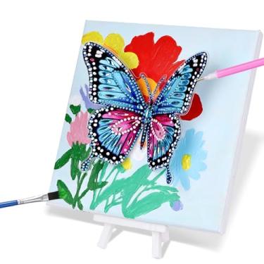 Imagem de SOLDAY Kit de arte e pintura por números de diamante borboleta para adultos, kit de pintura de flores Bule com moldura, arte acrílica 2 em 1 para iniciantes, decoração de casa 20 x 20 cm