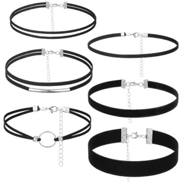 Imagem de Sibba 6 gargantilhas pretas para mulheres, conjunto de gargantilha de veludo preto, gargantilhas góticas, emo sexy, colar clássico para mulheres, Halloween, Natal, cosplay, ajustável