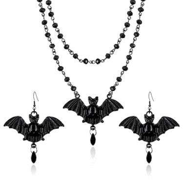 Imagem de RLHRNDE Gargantilha gótica em camadas preta para mulheres punk colar com pingente de cruz preta lua crescente sol brincos Halloween Natal conjunto de joias góticas, Medium, Metal, Sem Pedra Preciosa