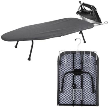 Imagem de Tábua de passar roupa de mesa com descanso de ferro, painel de malha de metal de 81 x 30 cm pequena tábua de passar roupa de mesa com capa resistente ao calor, tábua de ferro dobrável para dormitórios