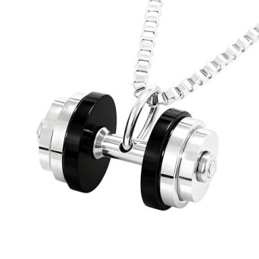 Imagem de Novalune Colar de levantamento de peso para homens, pingente de haltere - joia de academia de aço inoxidável, presente de ginástica para ele, rato de academia, musculação, acessórios para levantamento