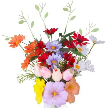 Imagem de Domigard Tulipas flores artificiais, 13 peças, 63,5 cm, tulipas falsas e margaridas, plantas florais com 3 tipos de flores, para decoração de casa, festa, vaso de chão, varanda, decoração de arranjos