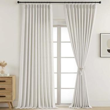 Imagem de Ebesto Cortinas plissadas extra largas naturais 2 painéis de 2 painéis, cortinas de linho falso com filtragem leve para janelas grandes, cortinas de fazenda de 152 cm de largura para sala de estar, 5